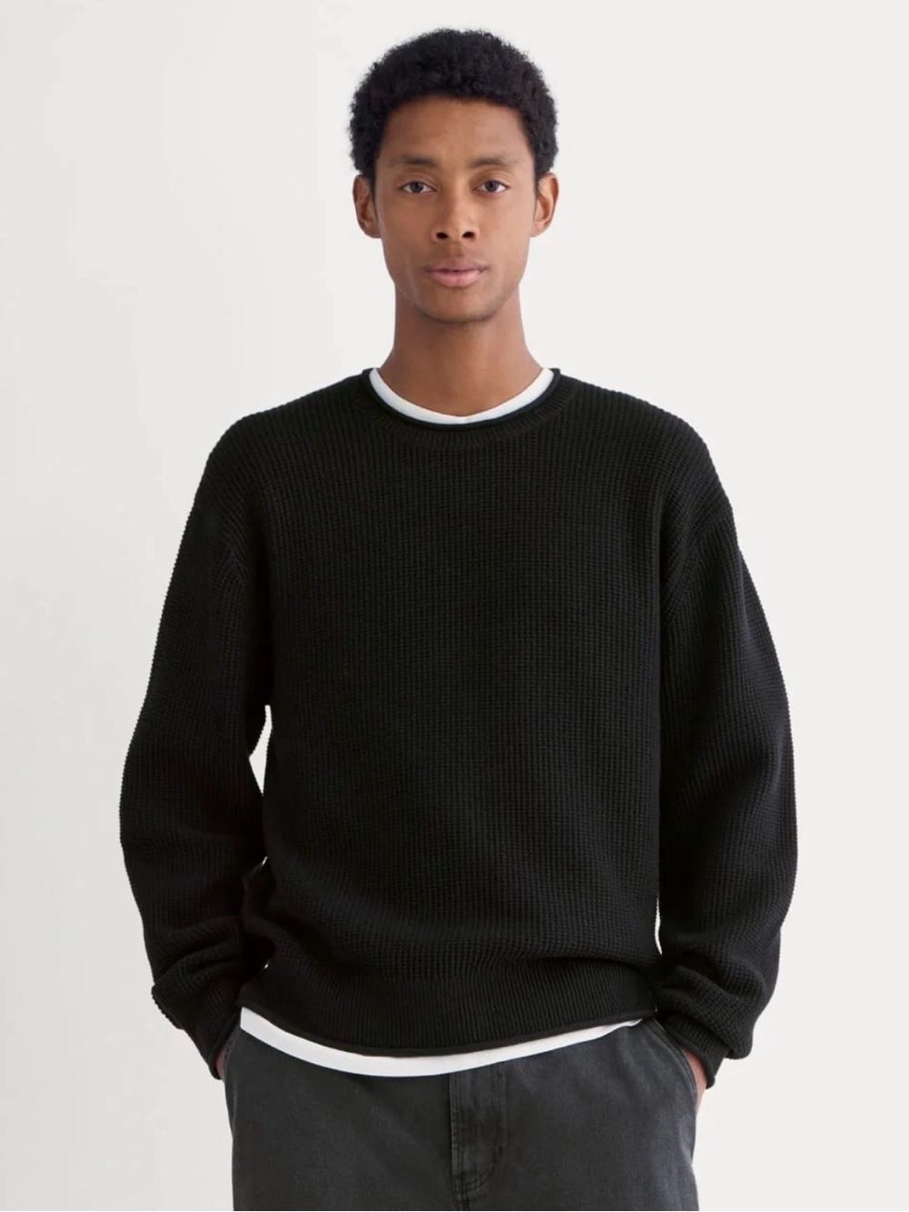 New Everlane WAFFLE ROLLNECK CREW IN EVERYDAY COTTON Black Size L
